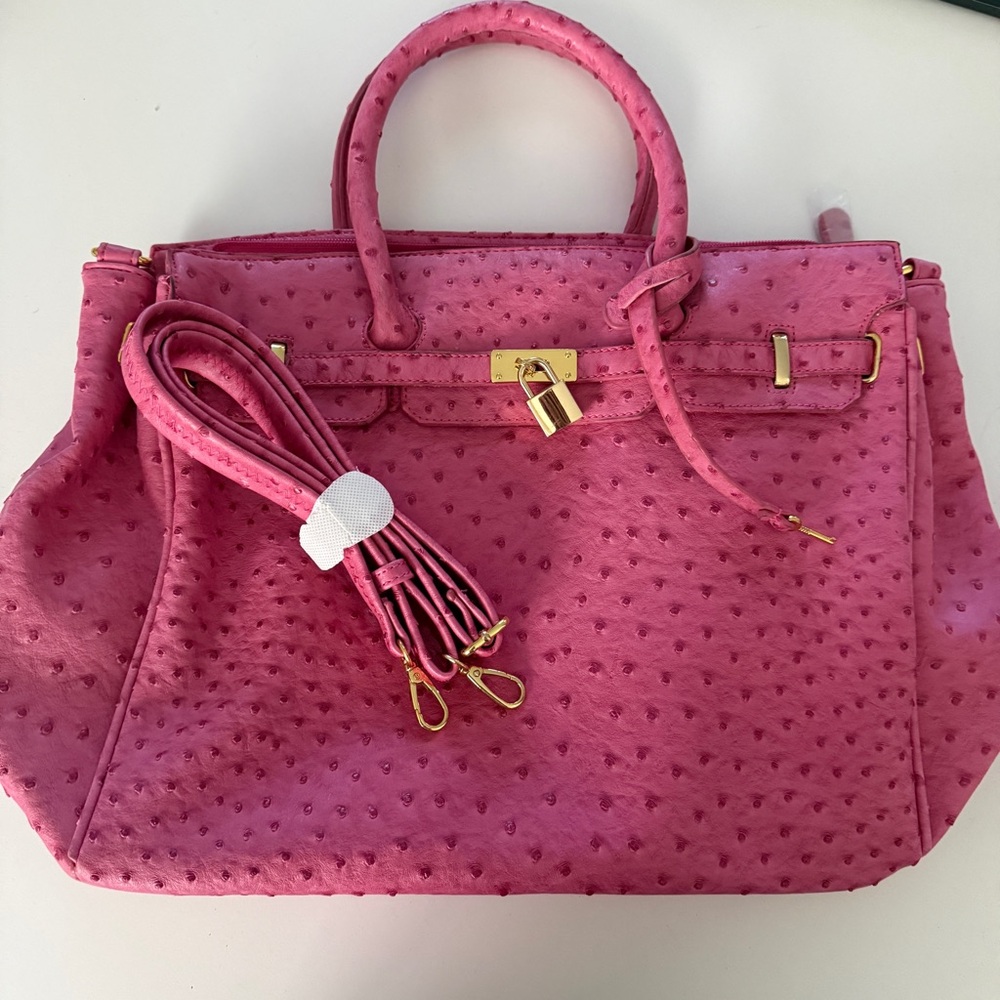 Pink Structured Tote Handbag with Gold Hardware